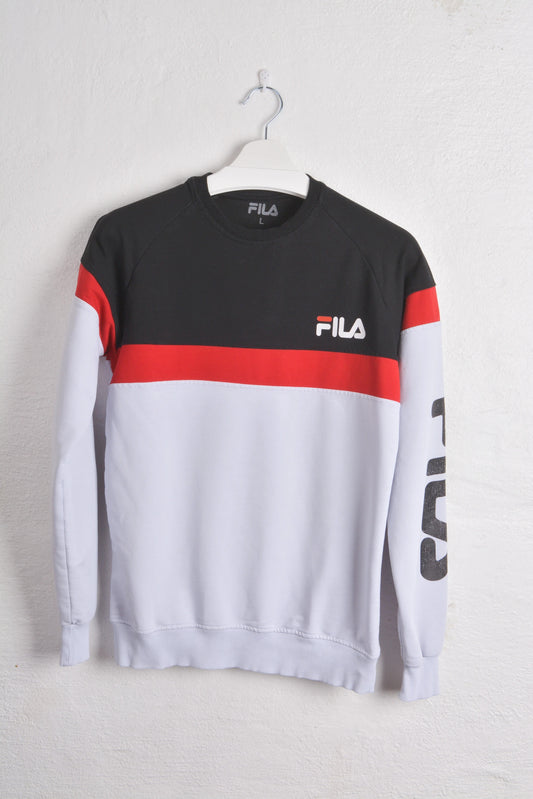 FILA Crew Sweat in White with Red and Black